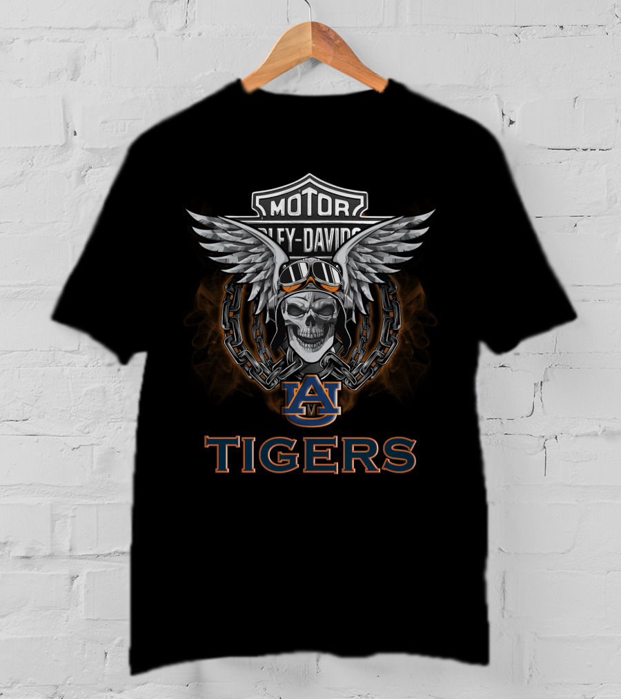 Harley Davidson Auburn Tigers Skull Wings Motor T-Shirt