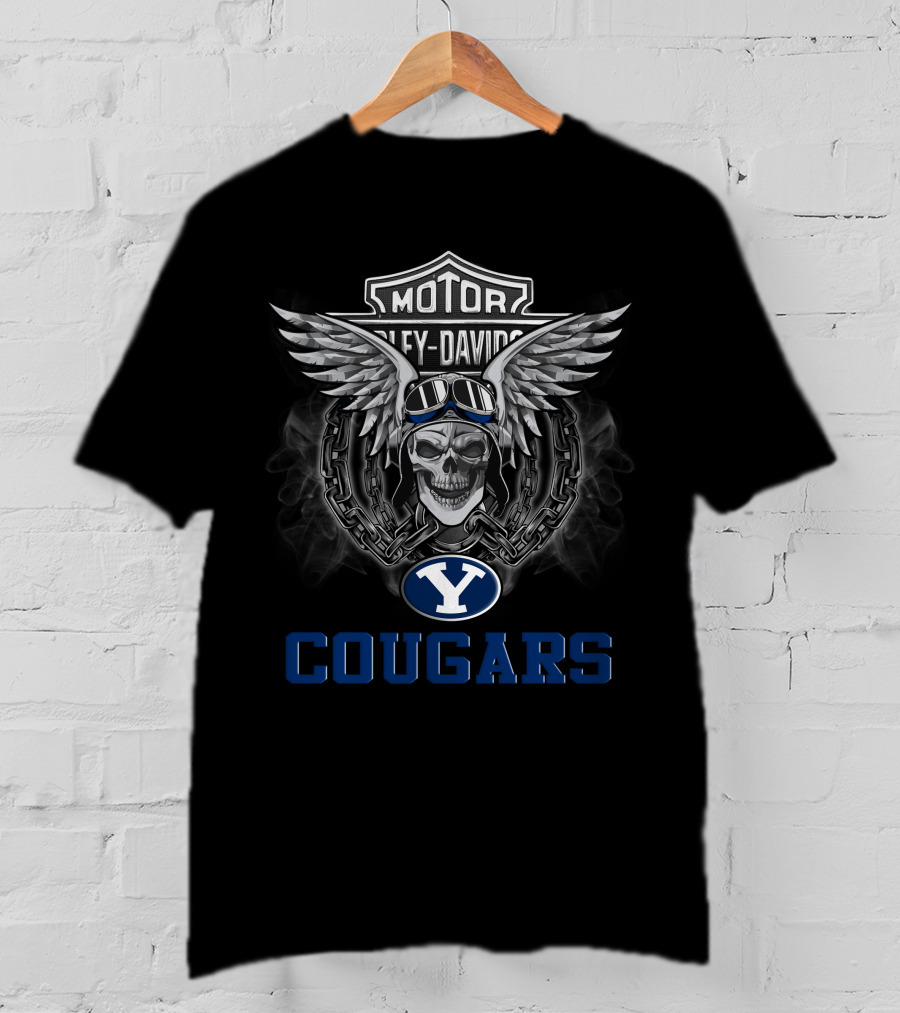 Harley Davidson Motor Byu Cougars Skull Wings T-Shirt