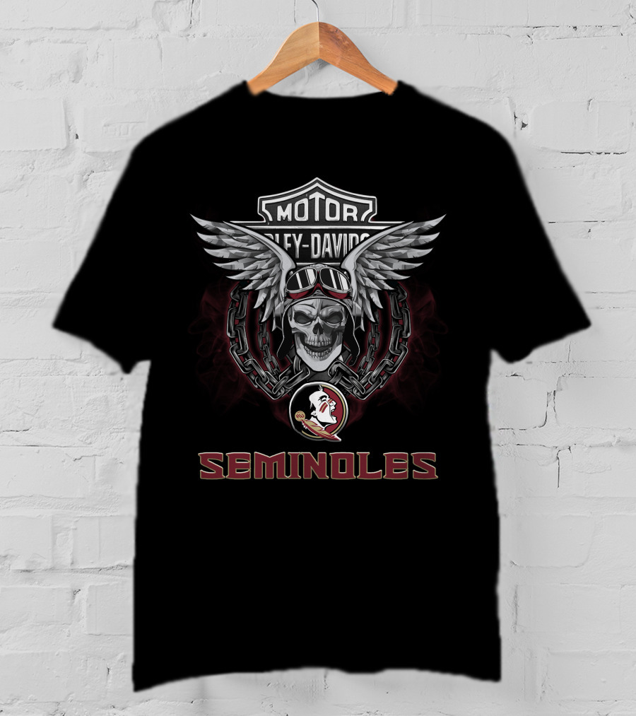 Harley Davidson Motor And Florida State Seminoles Skull And Logo T-Shirt