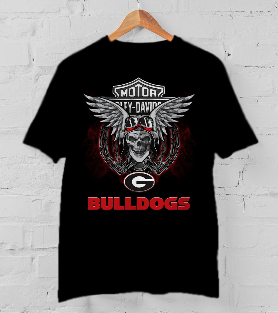 Harley Davidson Motor Georgia Bulldogs Winged Skull T-Shirt