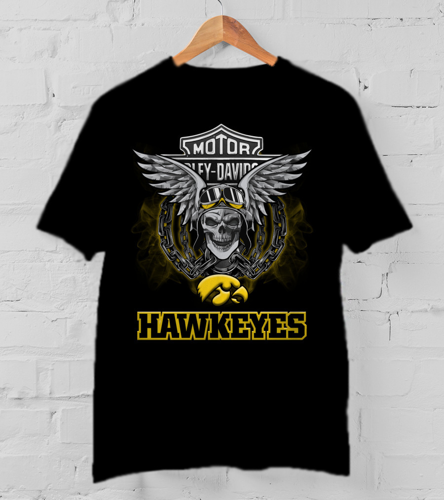 Harley Davidson Iowa Hawkeyes Skull Chain Winged T-Shirt