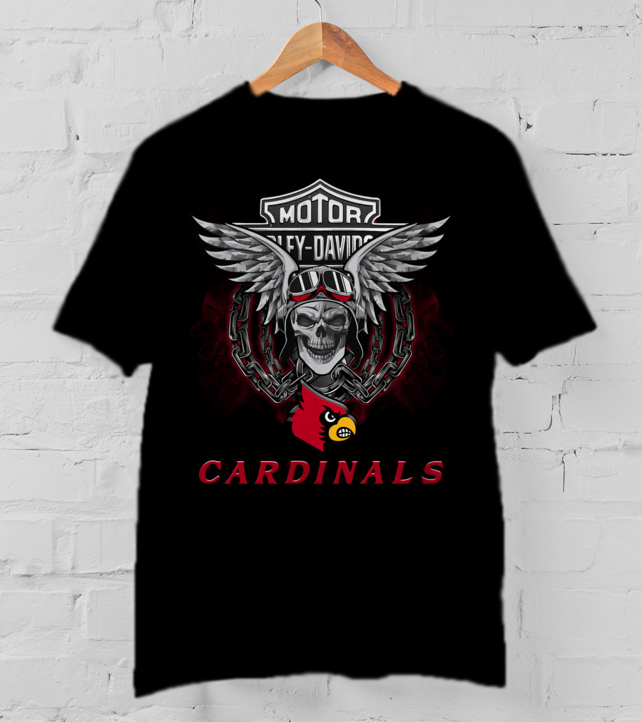 Motor Harley Davidson Louisville Cardinals Skull Wings T-Shirt