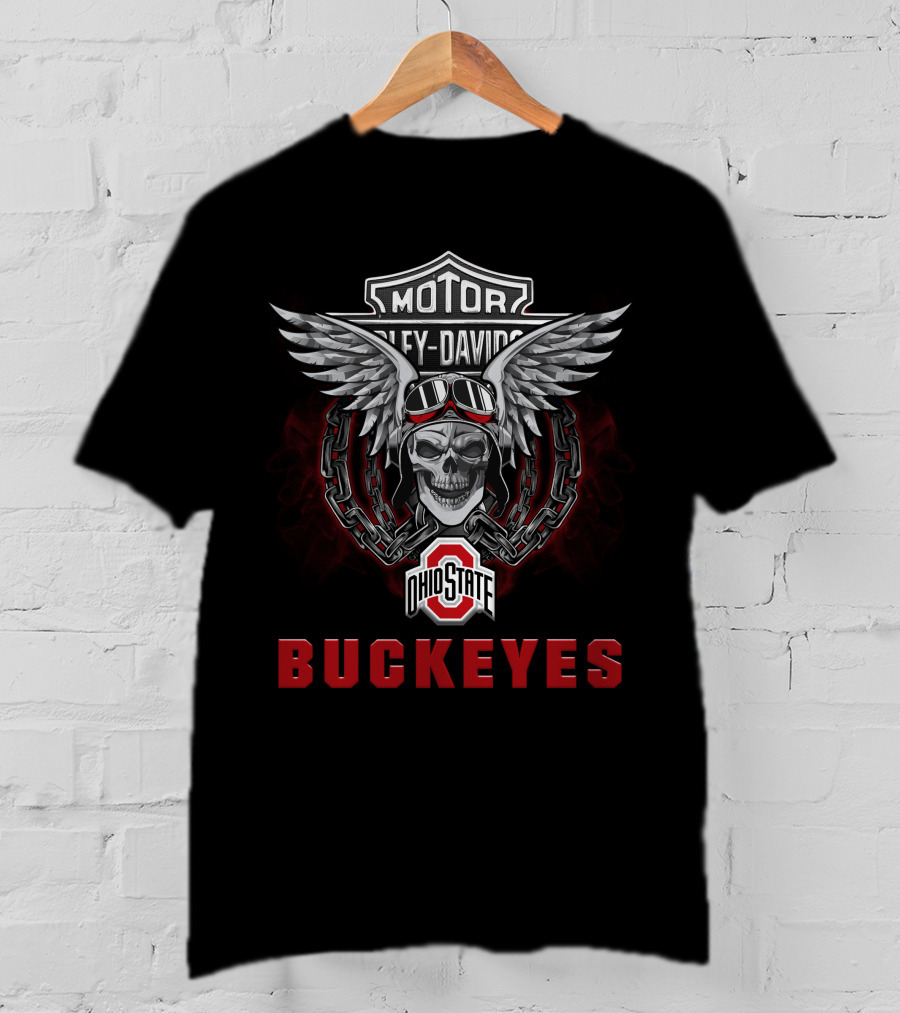 Harley Davidson Ohio State Buckeyes Winged Skull And Chains T-Shirt