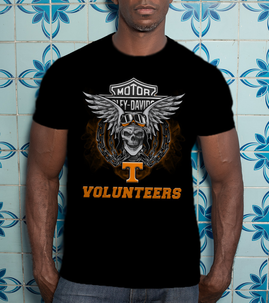 Harley Davidson Motor Tennessee Volunteers Skull Wings Chain T-Shirt