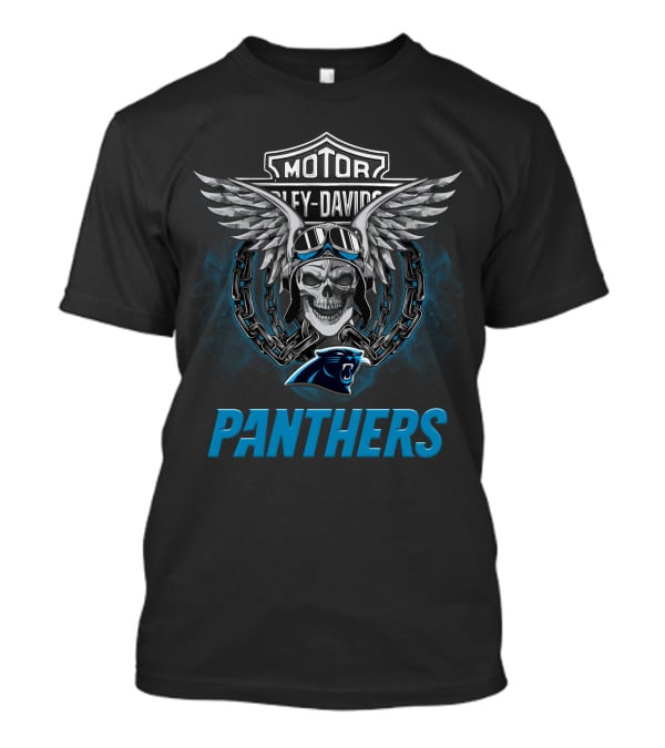 Harley Davidson Motor Skull Wings Chain Goggles Carolina Panthers T-Shirt