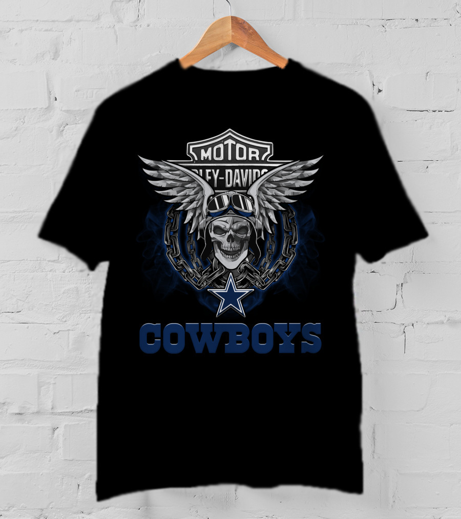 Harley Davidson Motor Biker Nfl Dallas Cowboys Skull Wings T-Shirt