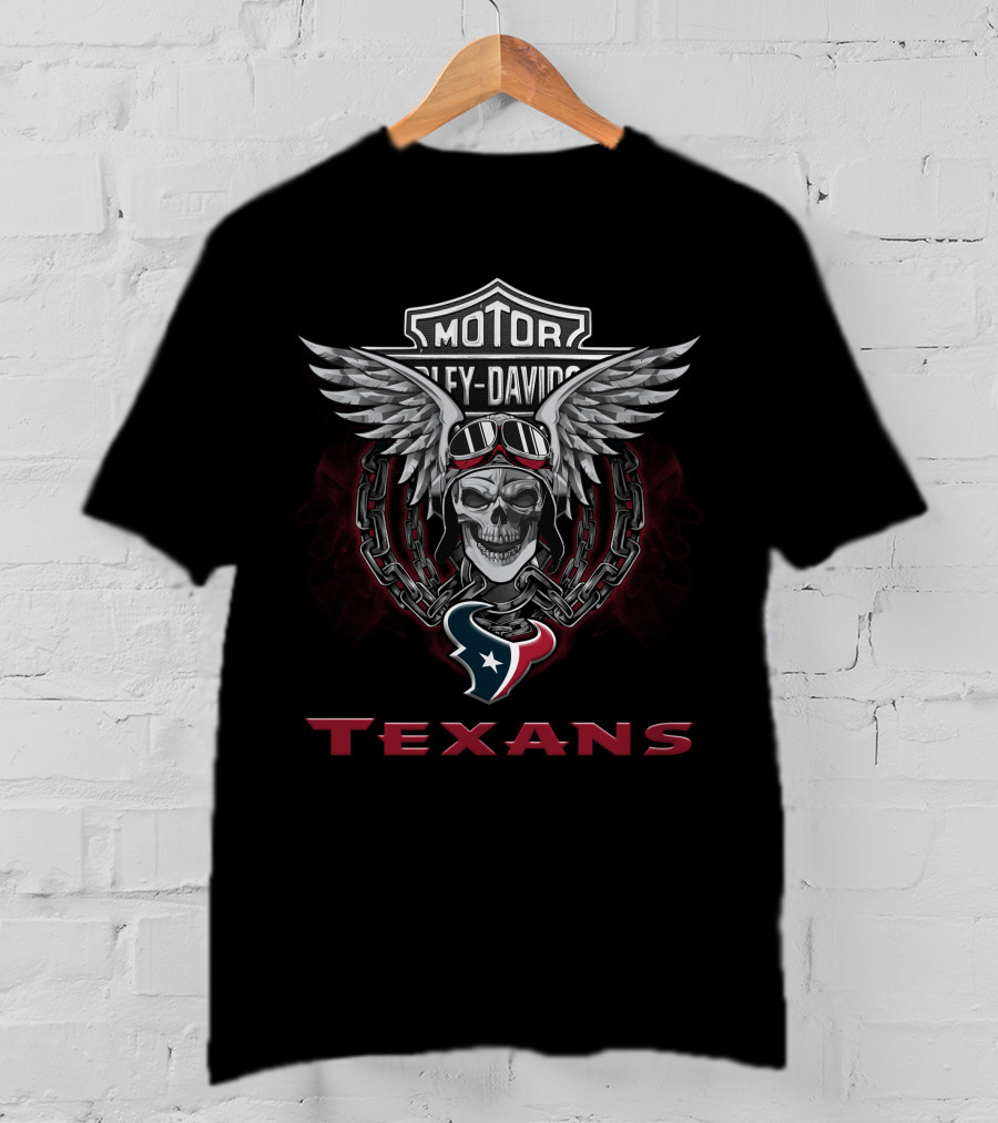 Harley Davidson Skull Wings Motorcycle Biker Nfl Houston Texans T-Shirt