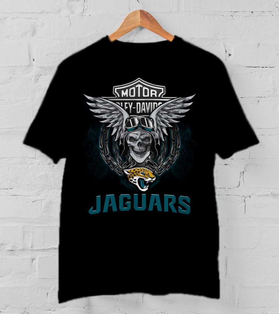 Harley Davidson Motorcycles Wings Skull Goggles Jaguars Logo Nfl Jacksonville T-Shirt