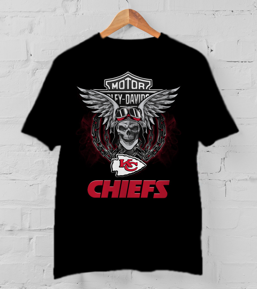 Harley Davidson Motorcycle Chiefs Skull Wings Nfl Kansas City Chiefs T-Shirt