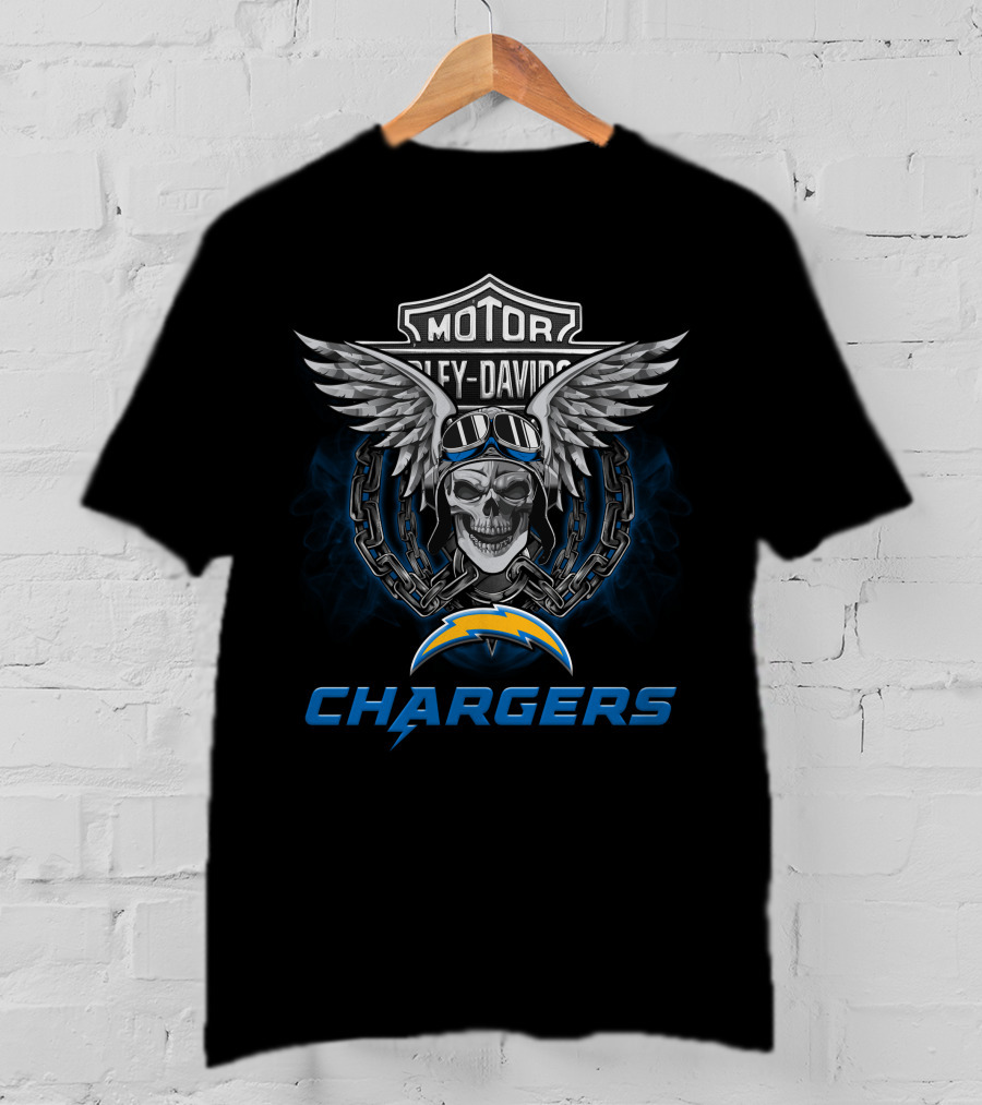 Harley Davidson Motor Motorcycle Wings Skull Chain Nfl Los Angeles Chargers T-Shirt