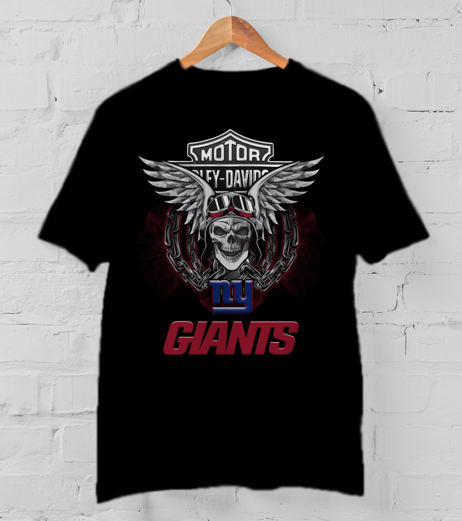 Harley Davidson Motor Skull Wings New York Giants Nfl T-Shirt