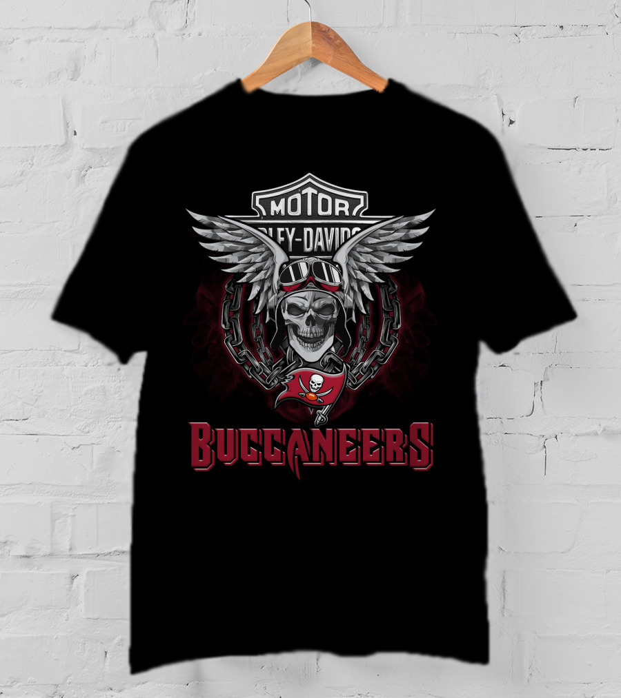 Harley Davidson Motorcycle Biker Skull Wings Nfl Tampa Bay Buccaneers T-Shirt