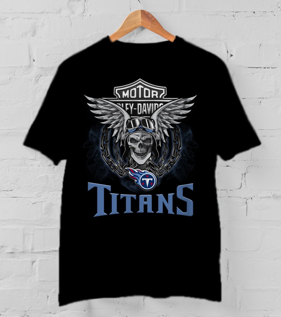 Harley Davidson Motorcycle Biker Skull Wings Nfl Tennessee Titans T-Shirt