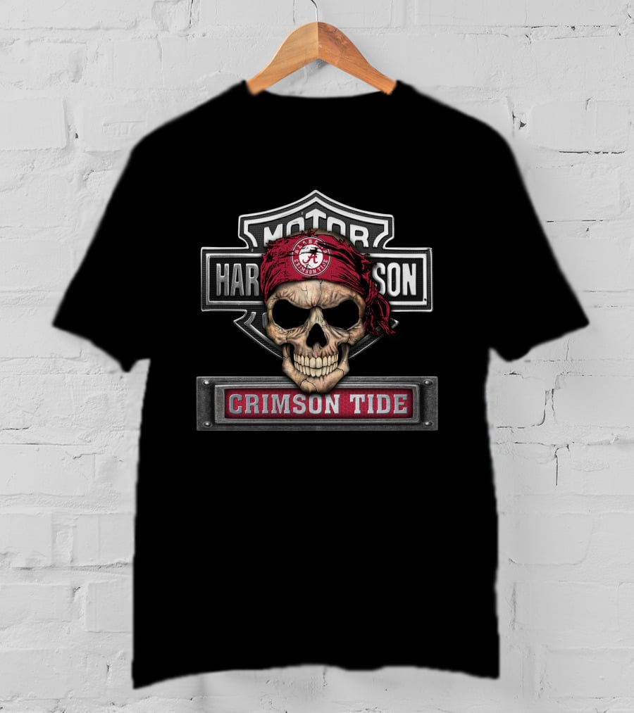 Harley Davidson Motorcycle Biker Crimson Tide Skull Ncaa Alabama T-Shirt