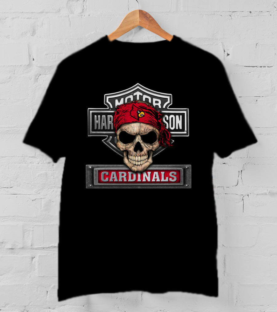 Harley Davidson Motorcycle Biker Skull Cardinals Louisville Ncaa T-Shirt