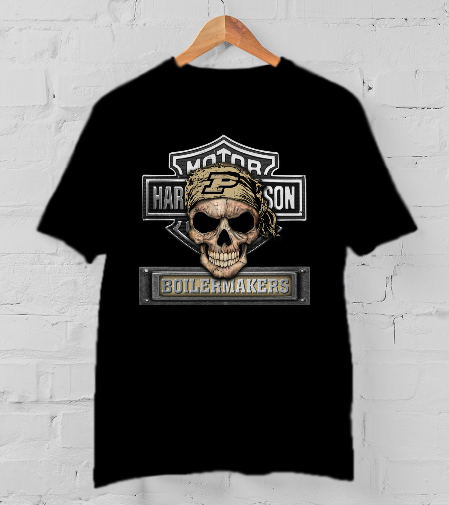Harley Davidson Motorcycle Biker Purdue Boilermakers Skull P T-Shirt