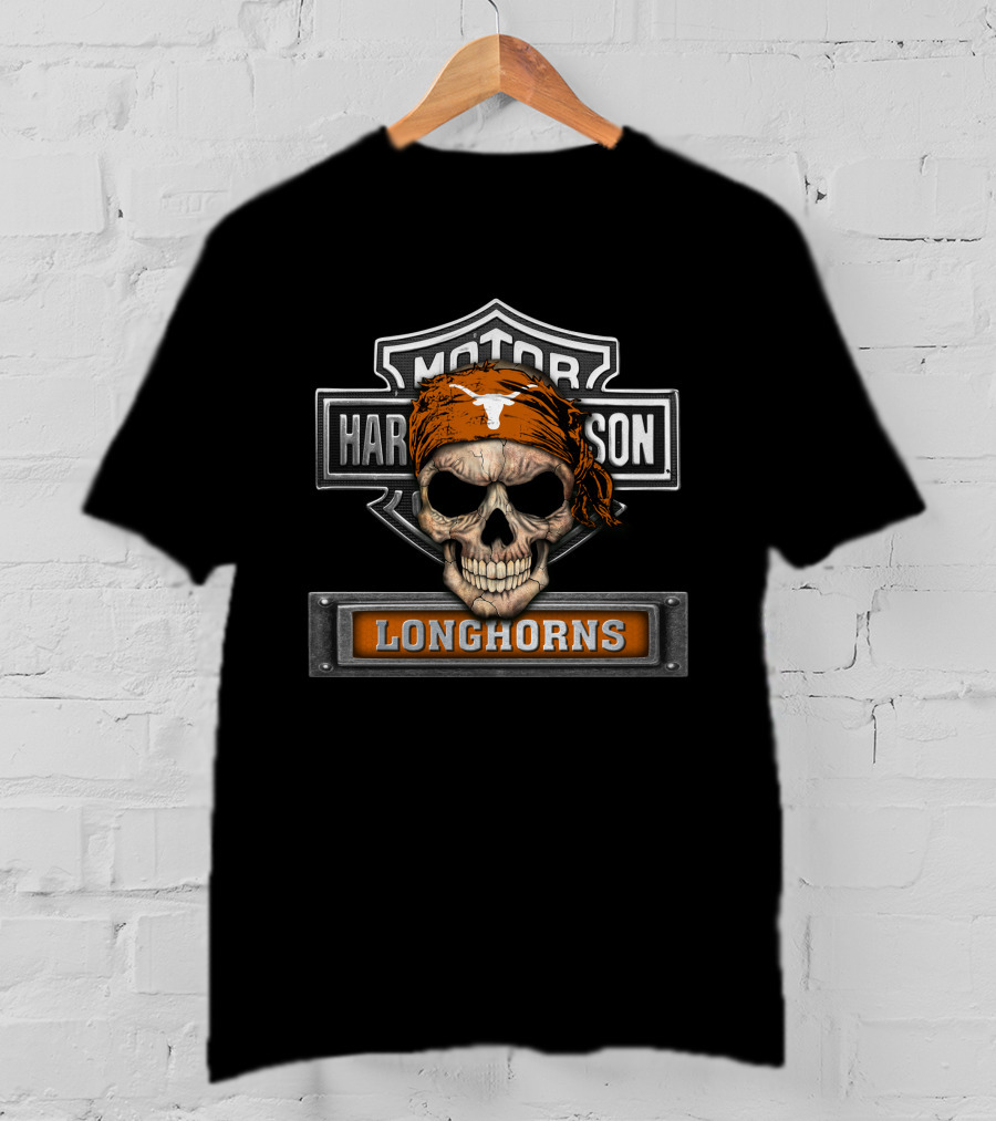 Harley Davidson Skull Bandana Longhorns Motorcycle Biker Texas T-Shirt