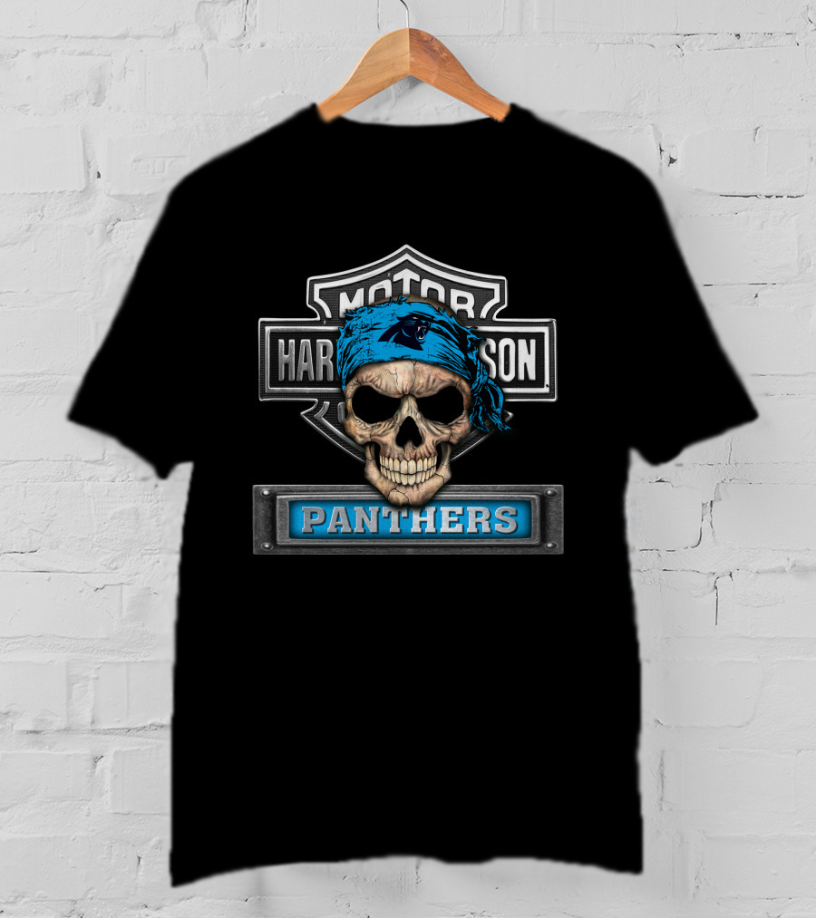 Harley Davidson Motorcycle Skull Nfl Carolina Panthers Logo T-Shirt
