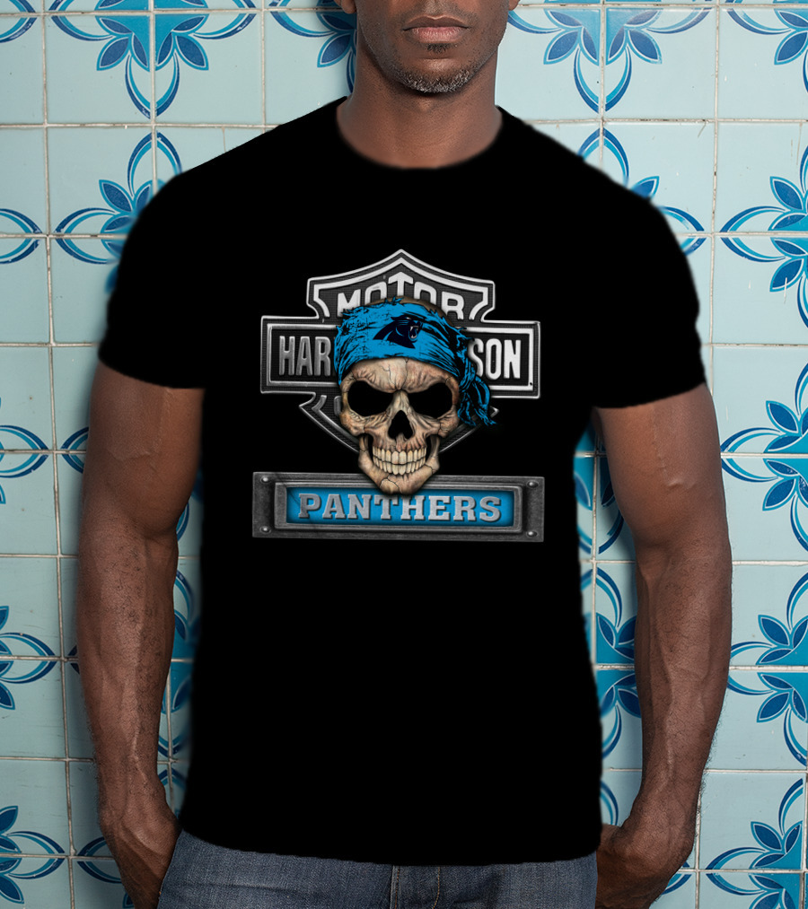 Harley Davidson Motorcycle Skull Nfl Carolina Panthers Logo T-Shirt