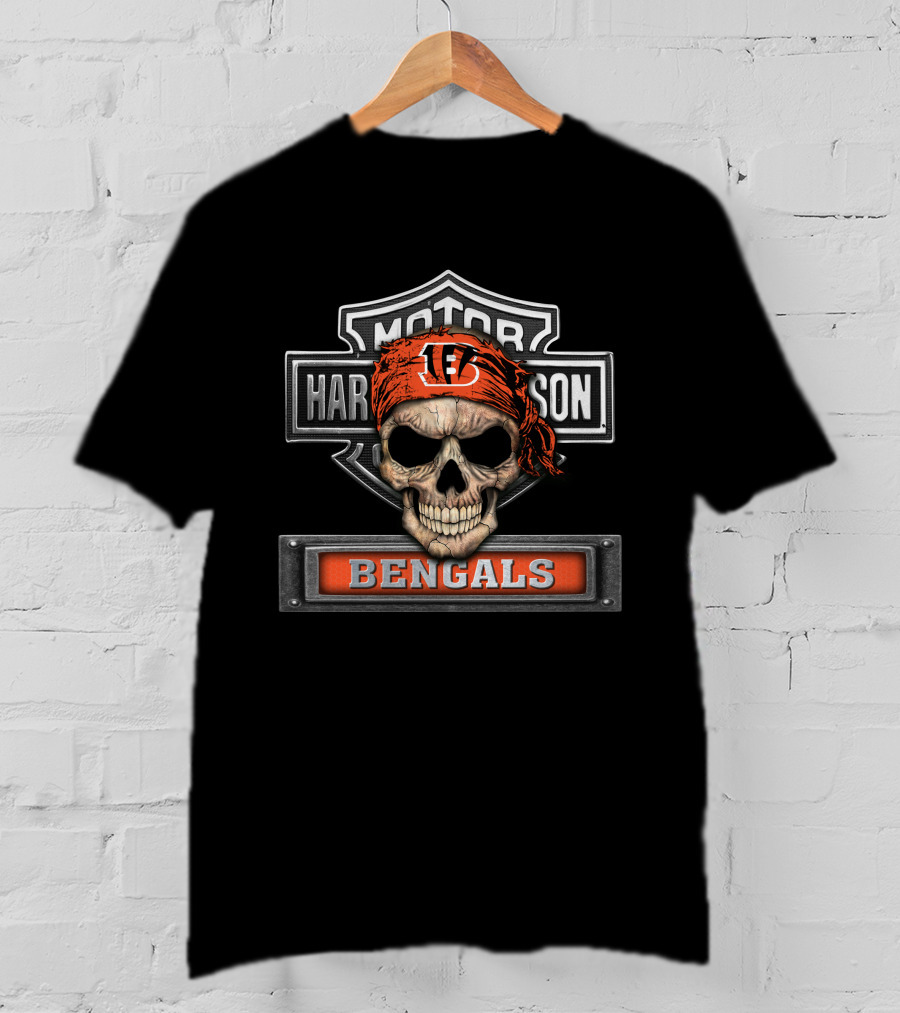 Harley Davidson Motorcycle Skull Cincinnati Bengals Nfl T-Shirt