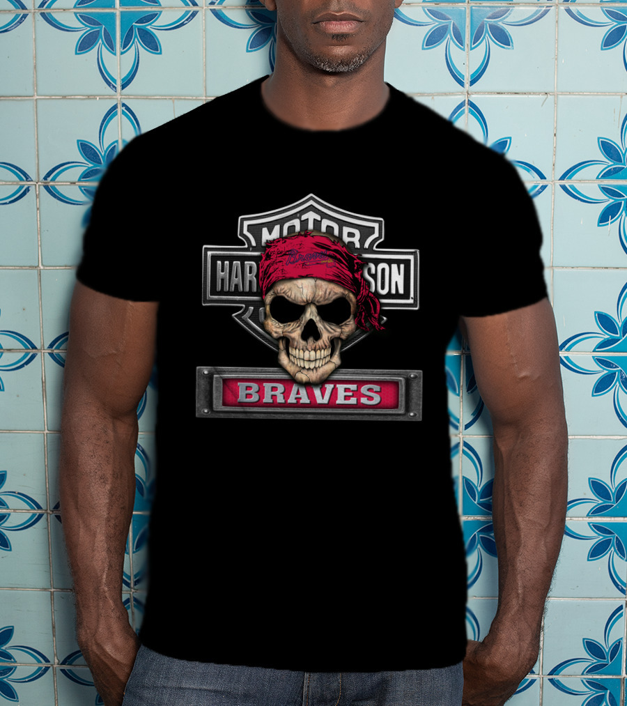 Harley Davidson Motorcycle Skull Braves Biker T-Shirt