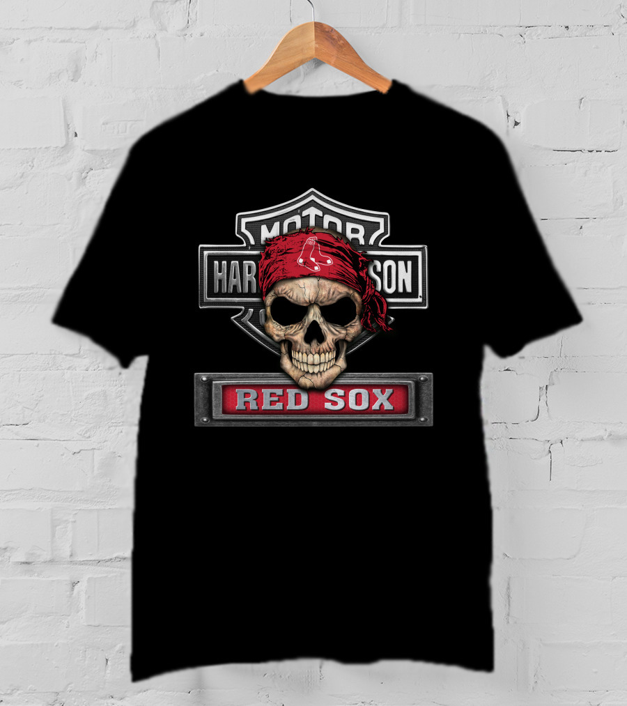 Harley Davidson Motorcycle Skull Red Sox Bandana Mlb Boston T-Shirt