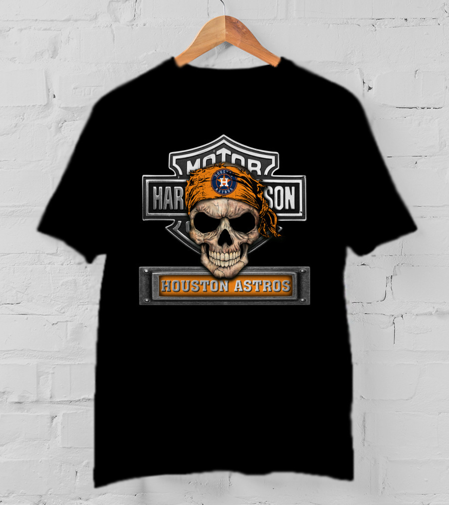 Harley Davidson Motorcycle Skull Biker Houston Astros Mlb T-Shirt