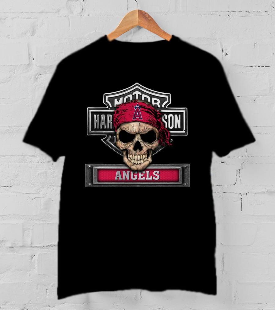 Harley Davidson Motorcycle Biker Skull Los Angeles Angels Mlb T-Shirt