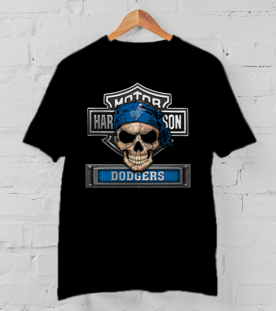 Harley Davidson Motorcycle Biker Skull Dodgers Mlb T-Shirt