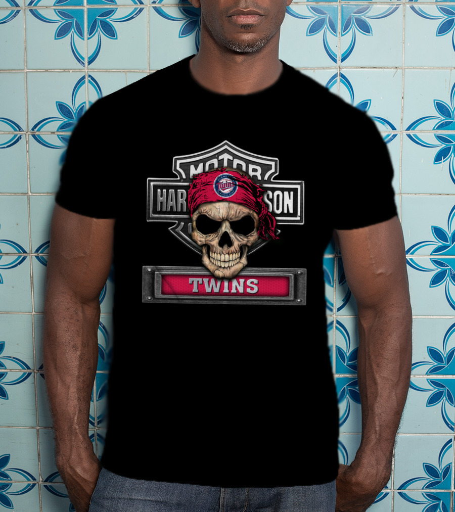 Harley Davidson Motorcycle Biker Skull Twins Minnesota Mlb T-Shirt