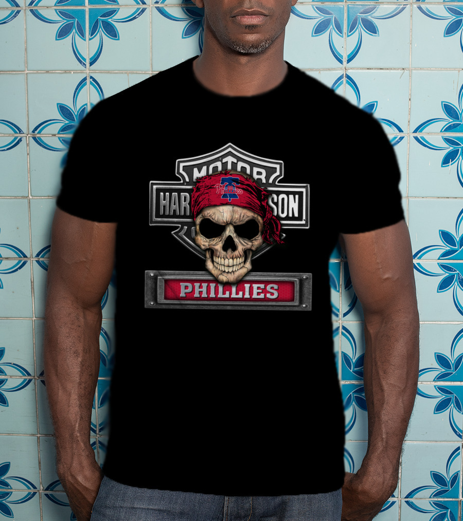 Harley Davidson Motorcycle Philadelphia Phillies Skull Bandana T-Shirt