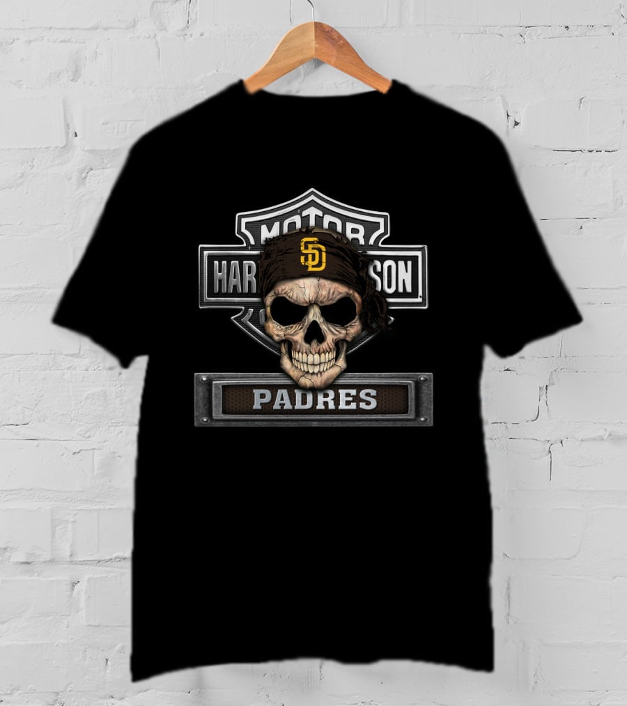 Harley Davidson Motorcycle Skull Biker San Diego Padres Mlb T-Shirt