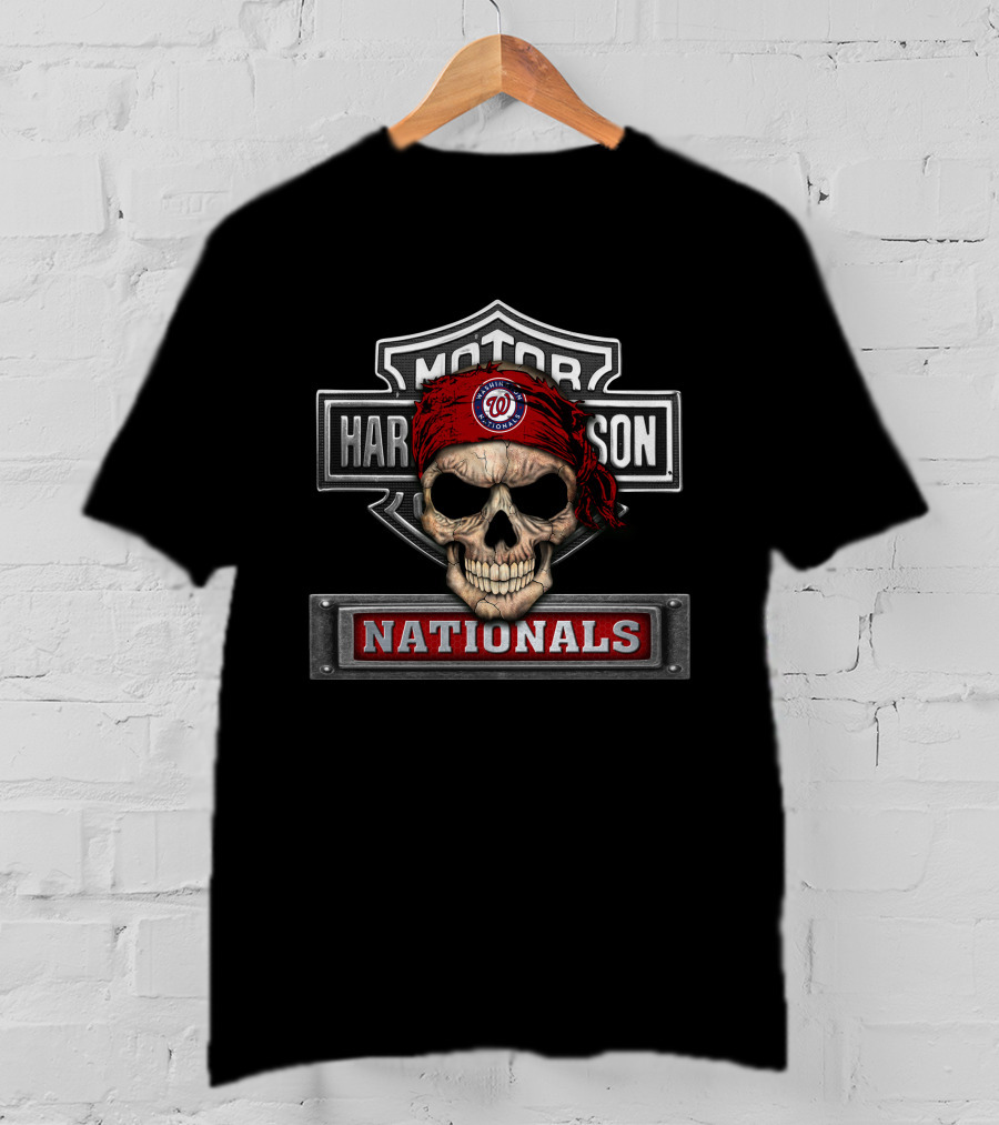 Harley Davidson Motorcycle Skull Biker Mlb Washington Nationals T-Shirt