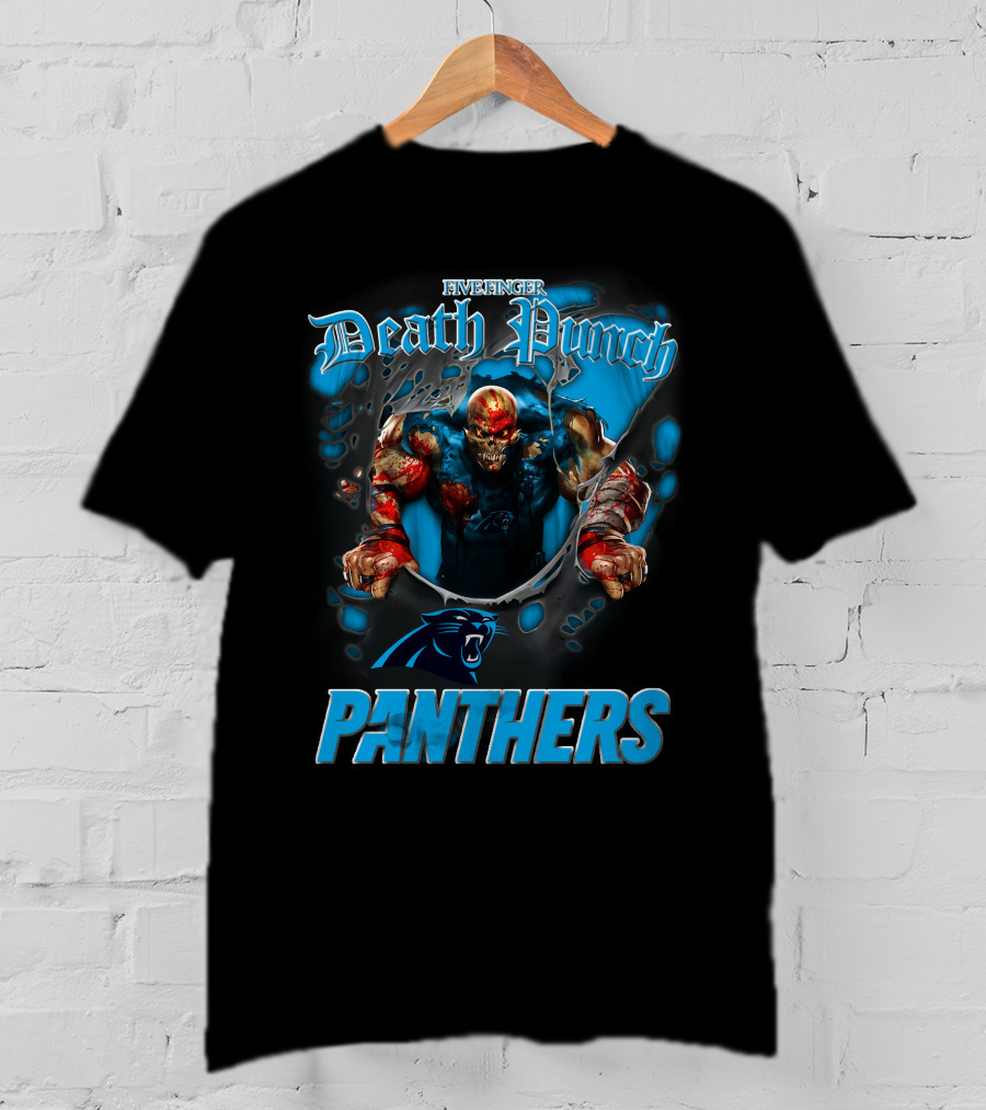 Five Finger Death Punch Panthers Harley Davidson Motorcycle Biker Nfl Carolina Panthers T-Shirt