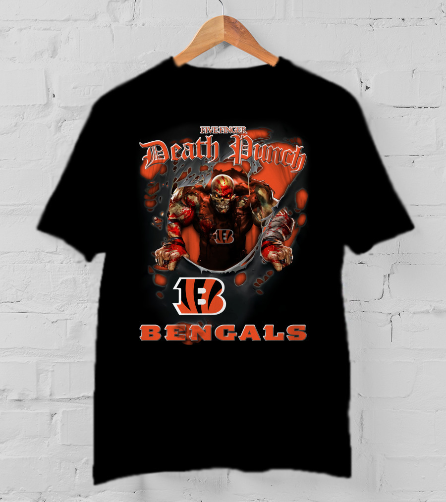 Five Finger Death Punch Nfl Cincinnati Bengals Biker Theme With Harley Davidson Elements T-Shirt