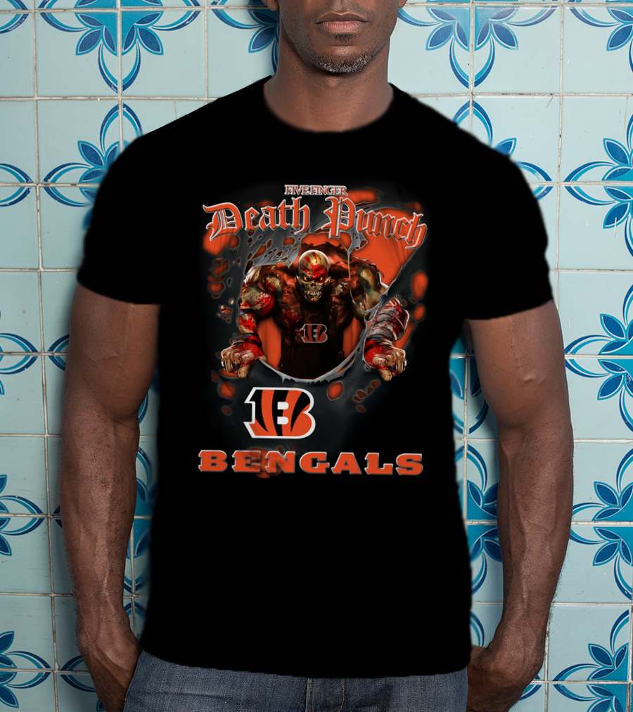 Five Finger Death Punch Nfl Cincinnati Bengals Biker Theme With Harley Davidson Elements T-Shirt