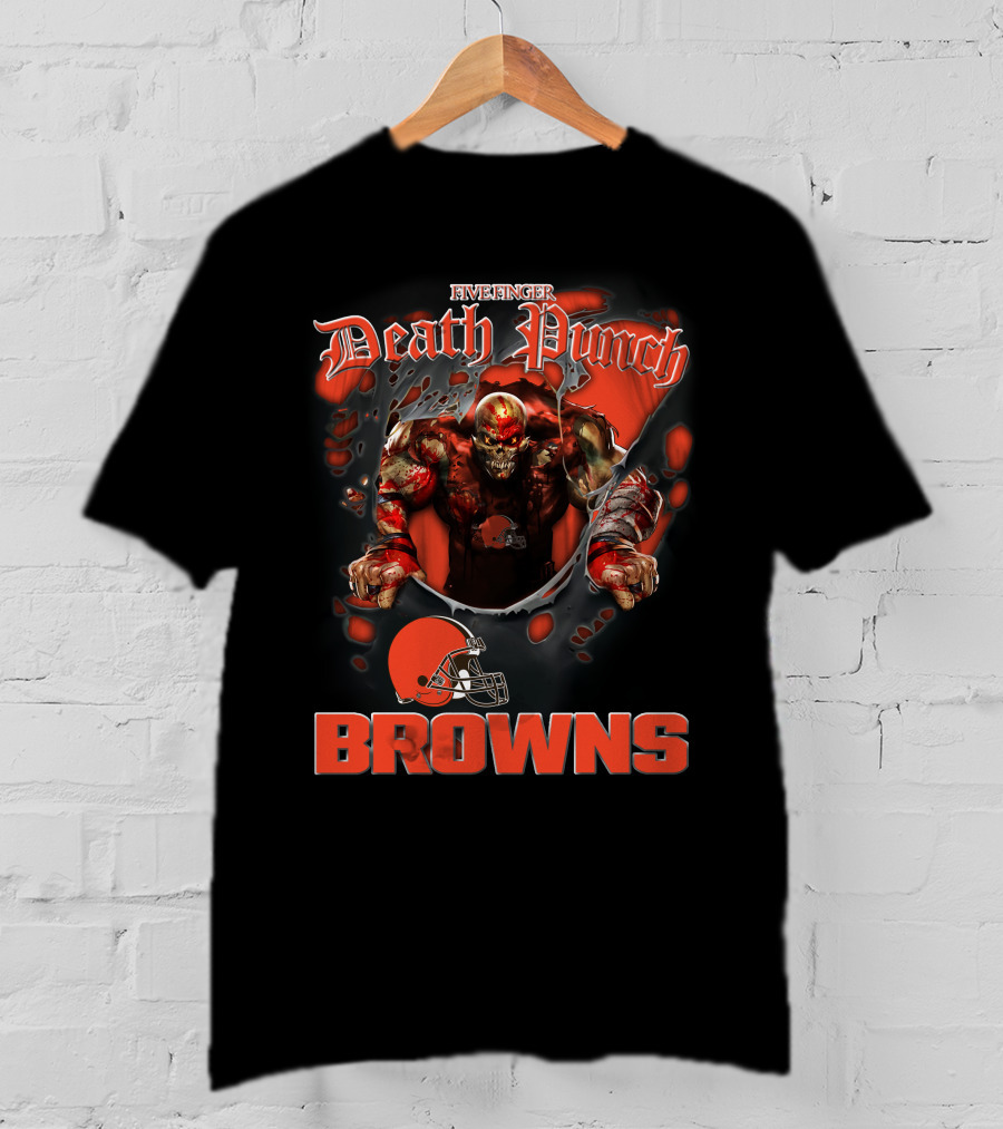Five Finger Death Punch Browns Harley Davidson Motorcycle Biker Nfl Cleveland Browns T-Shirt