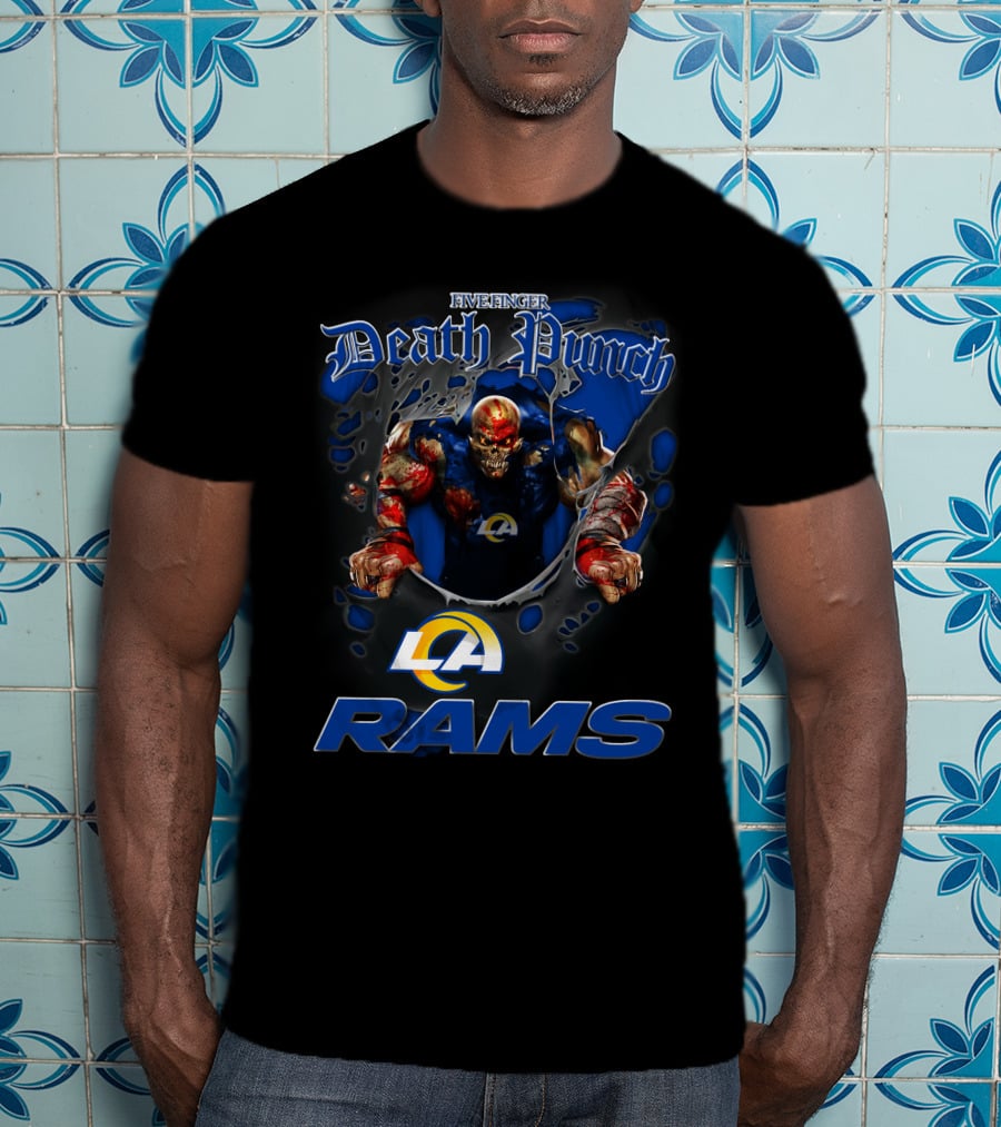 Five Finger Death Punch La Rams Harley Davidson Motorcycle Biker Nfl Los Angeles Rams T-Shirt
