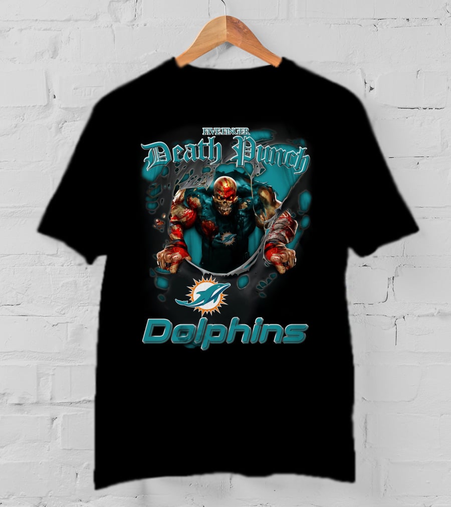 Five Finger Death Punch Miami Dolphins Harley Davidson Motorcycle Biker Nfl T-Shirt