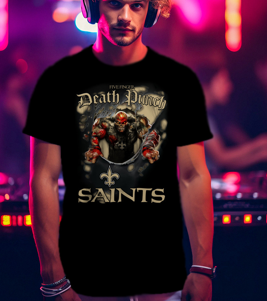 Harley Davidson Motorcycle Biker Five Finger Death Punch Nfl New Orleans Saints T-Shirt