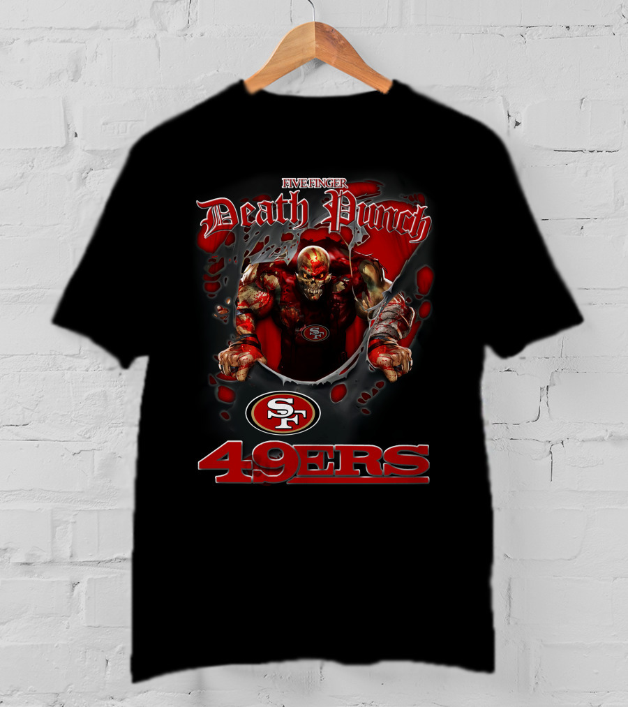 Five Finger Death Punch Sf 49ers Nfl Crossover Harley Davidson Motorcycle Biker T-Shirt