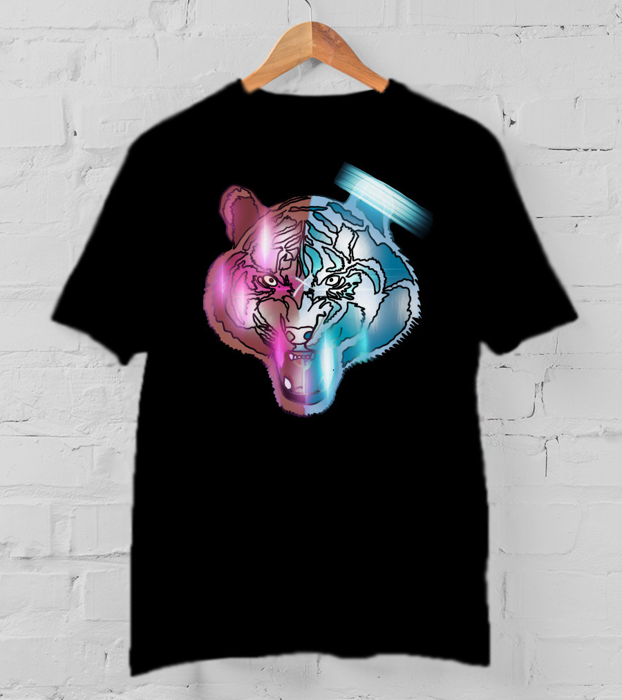 Big Cat Neon Dual-Tone Tiger Face T-Shirt