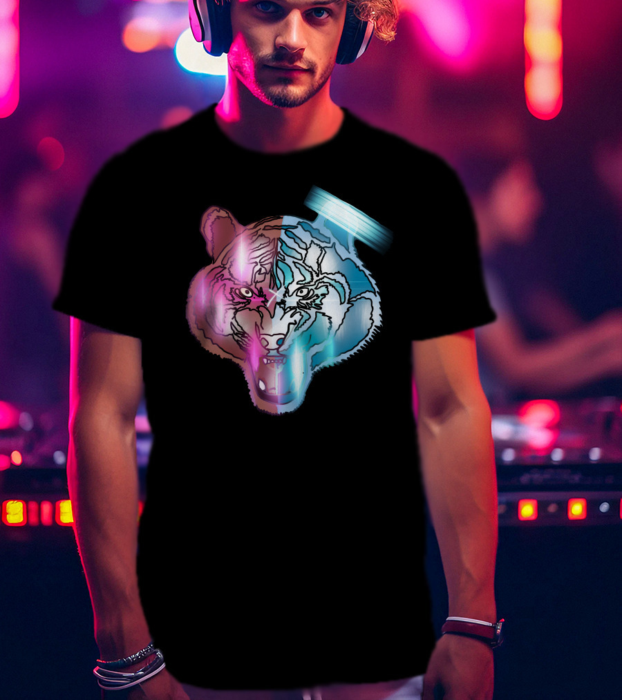 Big Cat Neon Dual-Tone Tiger Face T-Shirt