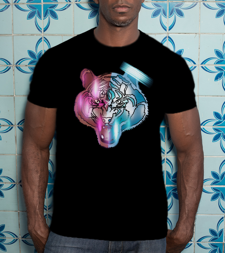 Big Cat Neon Dual-Tone Tiger Face T-Shirt
