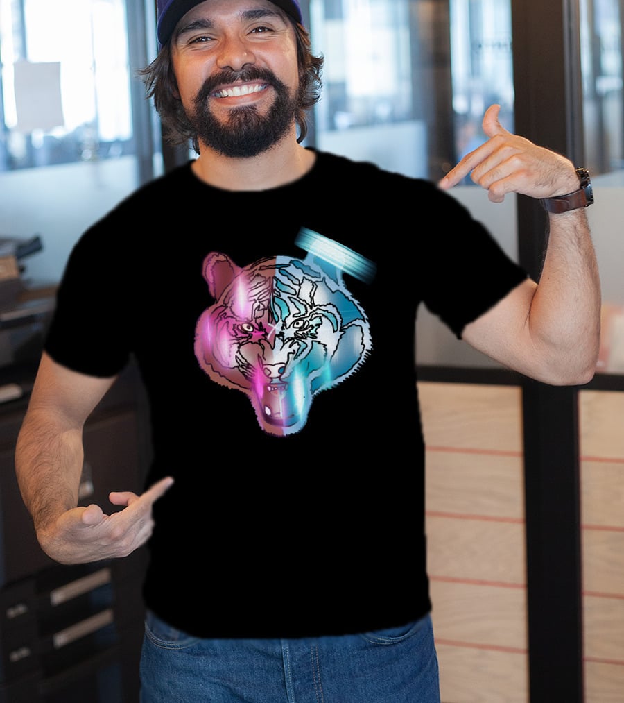 Big Cat Neon Dual-Tone Tiger Face T-Shirt