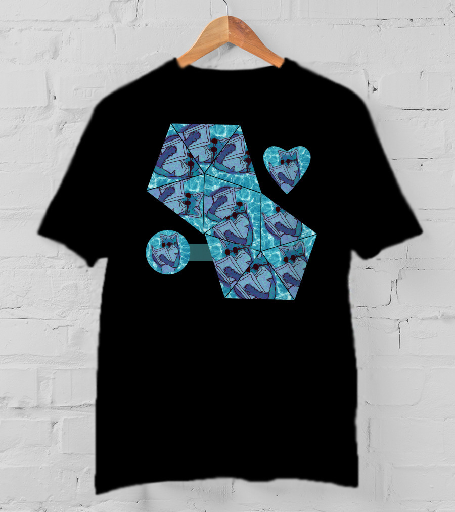 Cool Fox Reading In Blue Geometric T-Shirt