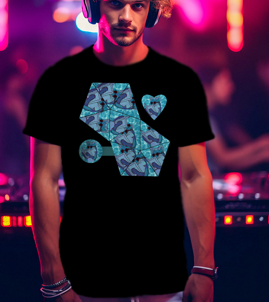 Cool Fox Reading In Blue Geometric T-Shirt