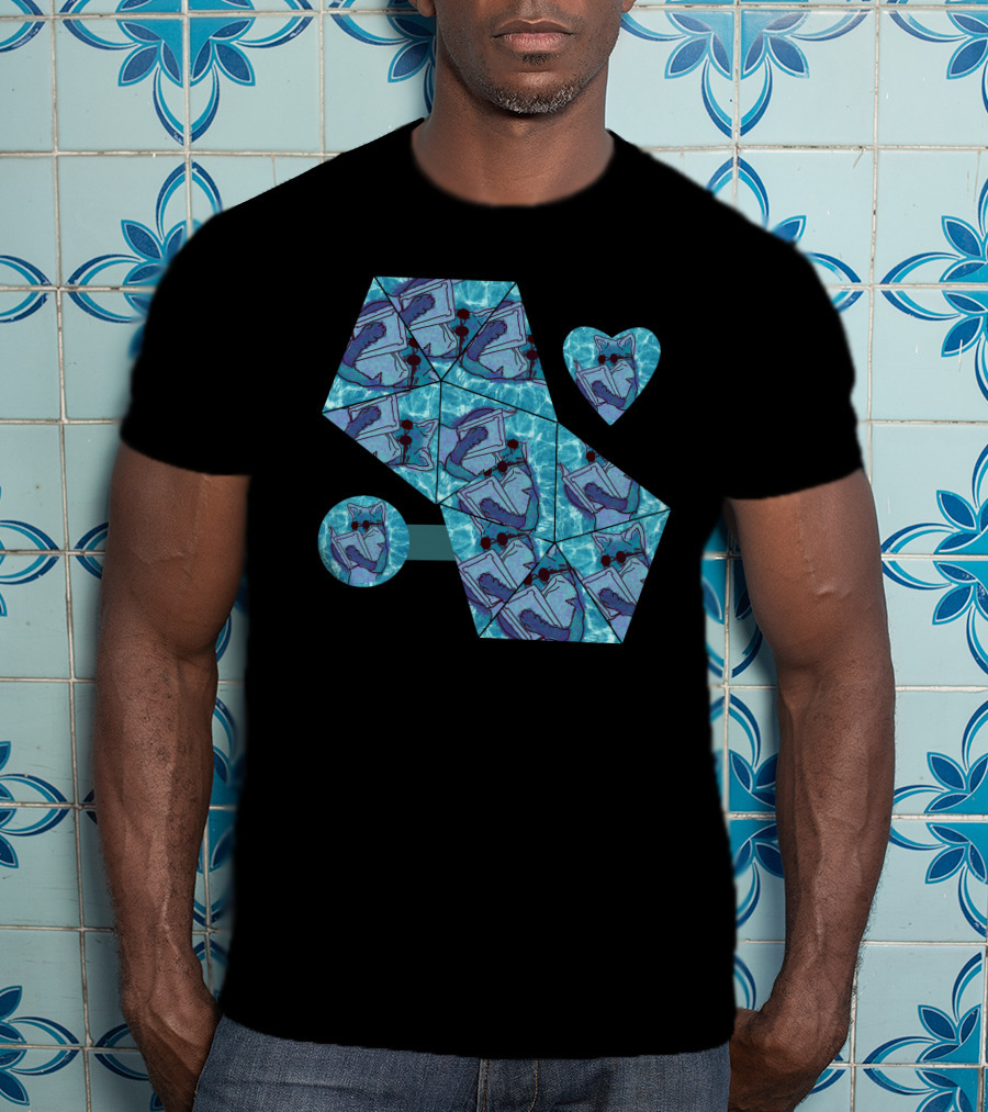 Cool Fox Reading In Blue Geometric T-Shirt