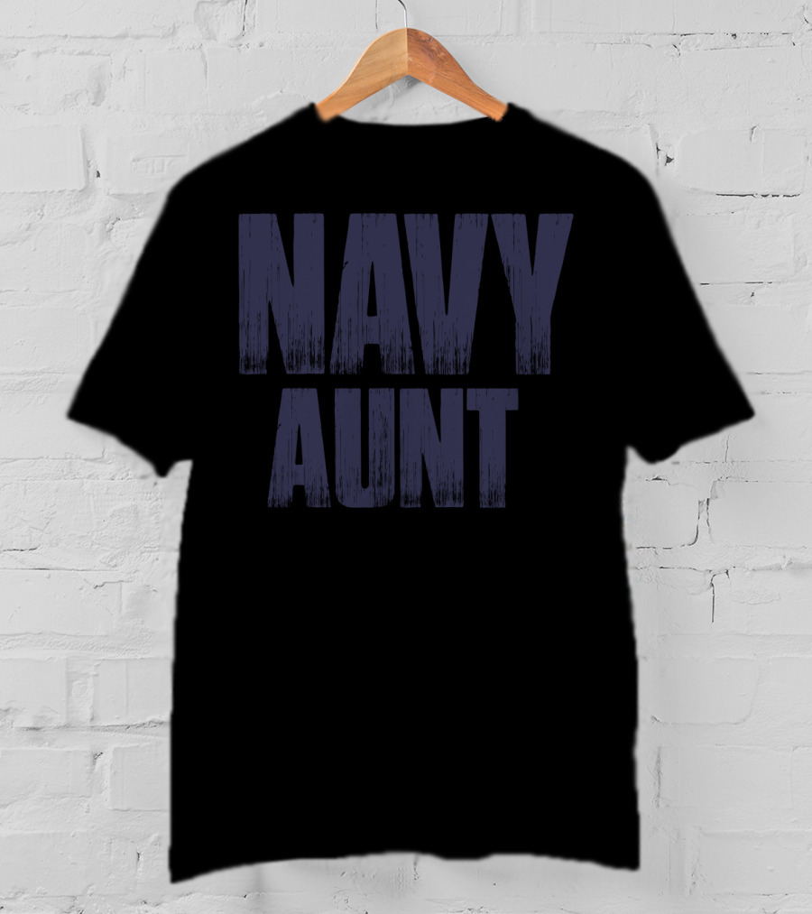 NAVY AUNT Bold Distressed Typography T-Shirt