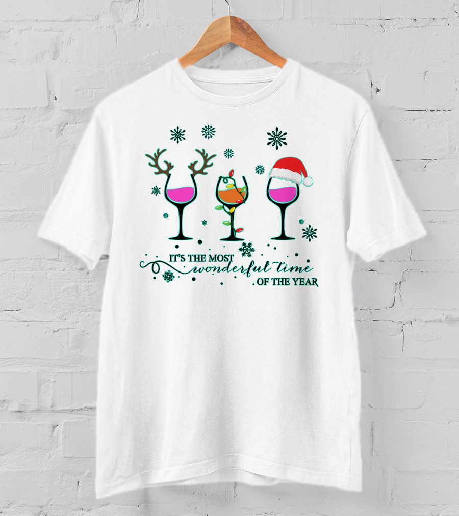 It's The Most Wonderful Time Of The Year Snowflakes Wine Glasses T-Shirt